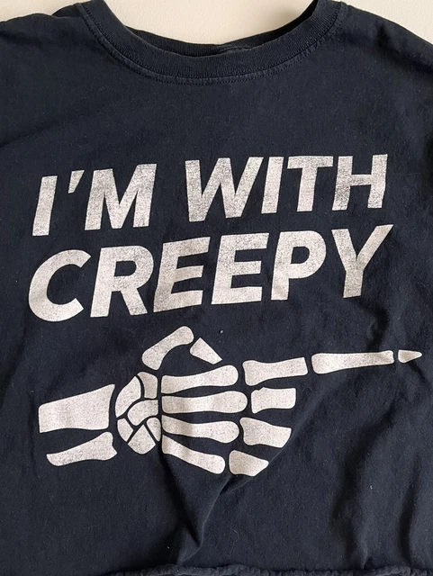 Women's Cropped Long Sleeve T-shirt Size S Black "I'm With Creepy"