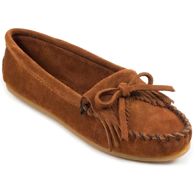 Minnetonka Womens Kilty Brown Suede Moccasins Shoes 8 Wide (C,D,W) BHFO 5205