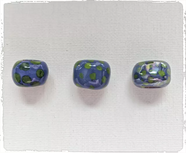 KAZURI MACRAME BEADS - round - blue & green with small dot patterns