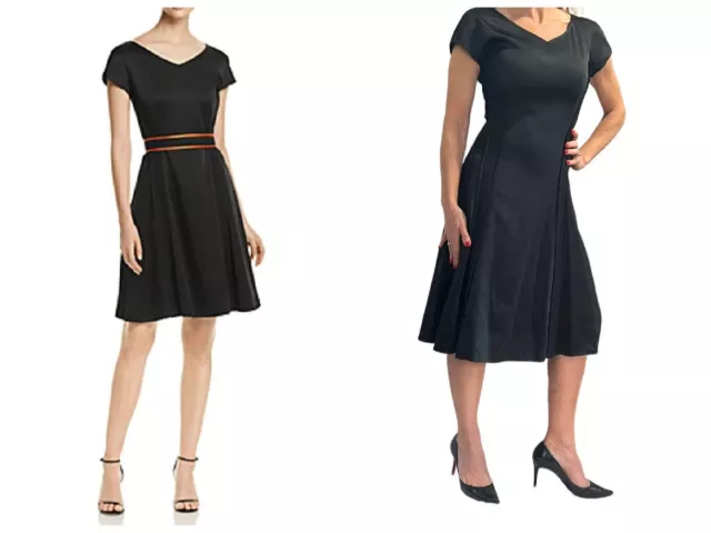 $895 Hugo Boss  DARTONIKA Black Short Sleeve V Neck Princess Fit & Flare Dress 2