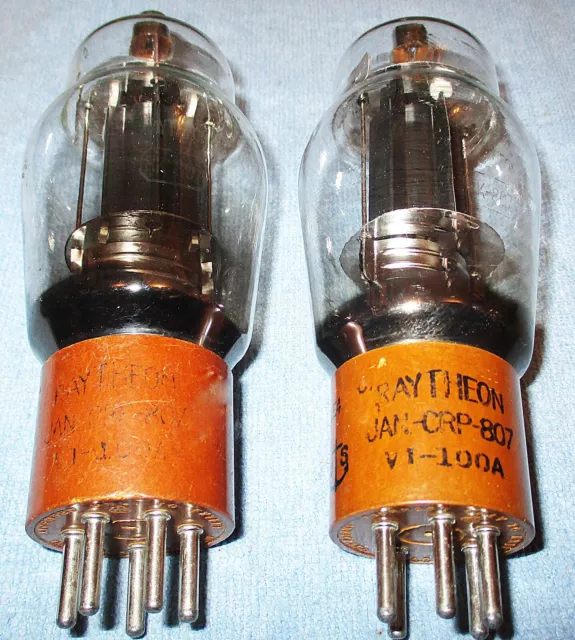 2 Raytheon JAN CRP 807 VT-100A Vacuum Tubes - 25-Watts for Audio or Transmit