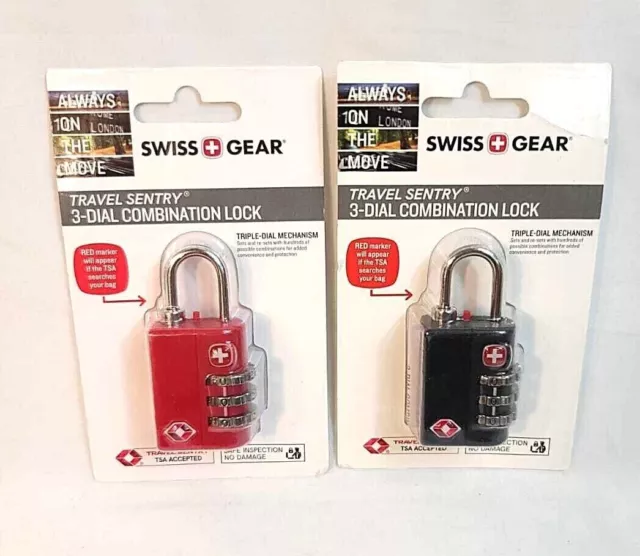 SWISS GEAR TRAVEL SENTRY 3 DIAL COMBINATION LOCK FOR LUGGAGE 2pack red/black