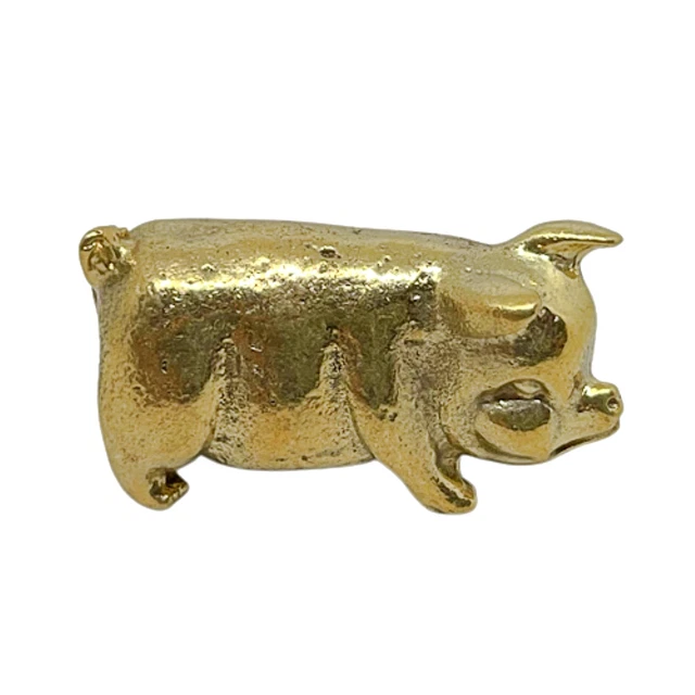 Miniature Pig Lucky Abundance Feng Shui Zodiac Animal Figurine Brass Statue
