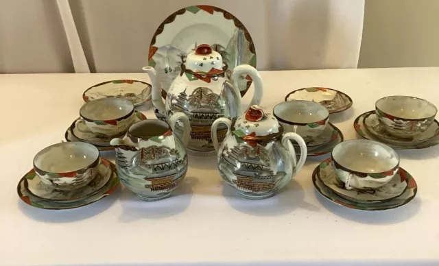 Vintage 22 Piece Japanese Eggshell Porcelain Hand-Painted Tea Set