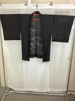 Japanese Vintage Kimono Haori Jacket SILK Seethrough flower leaf Height33.85inch