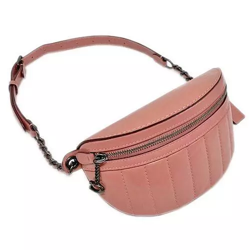 COACH authentic 2WAY waist bag chain belt quilted pink leather zop closure New 3