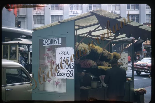 San Francisco Street Scene Flowers Orchid 35mm Slide 1950s Red Border Kodachrome