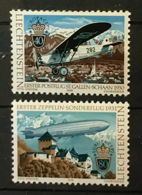 Zeppelin Mail Plane Europa mnh set 2 stamps 1979 Liechtenstein #663-4 dirigible