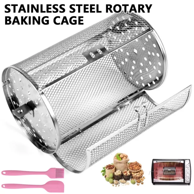 Rotisserie Basket 360° Rotary Stainless Steel Rotisserie Cage w/ Brush 12×18cm▷