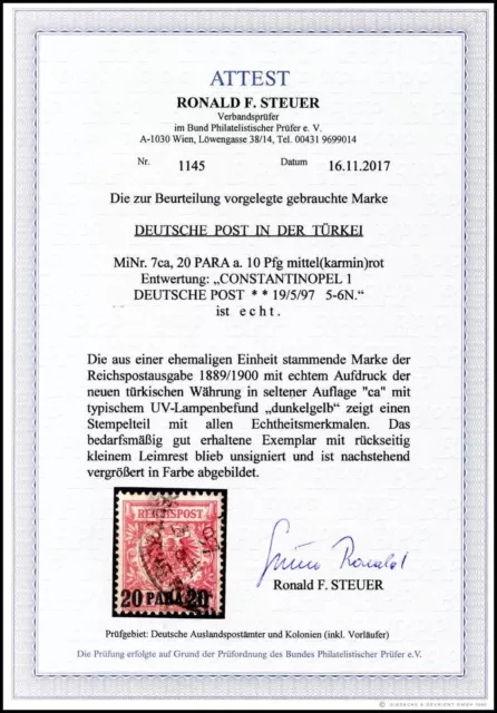 Dt. Post Türkei Mi. 7ca gestplt., tadellos, Fotoattest BPP (400,-€)(5309/41)