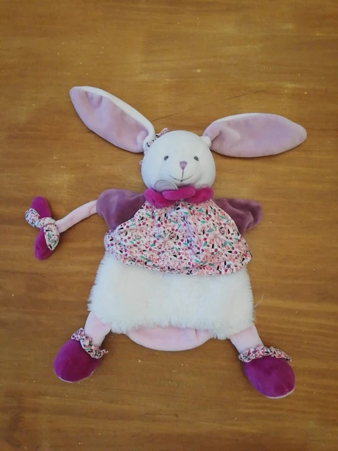 Doudou Et Compagnie Lapin Marionnette Cerise Blanc Rose Violet