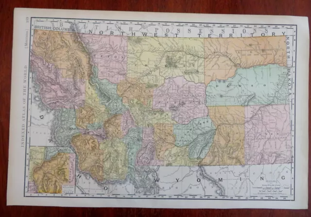Montana Helena Butte Billings Bozeman Missoula 1902 Rand McNally large map
