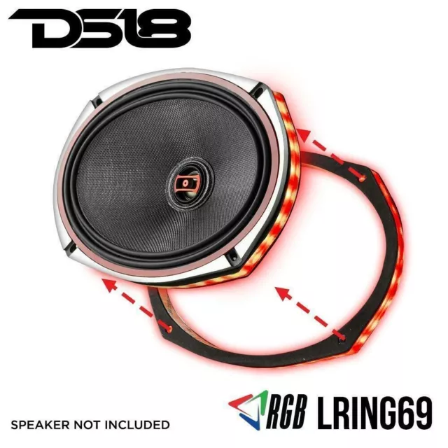 DS18 6x9" Universal RGB LED Clear Plastic Car Stereo Speaker 1/2" Spacer Ring