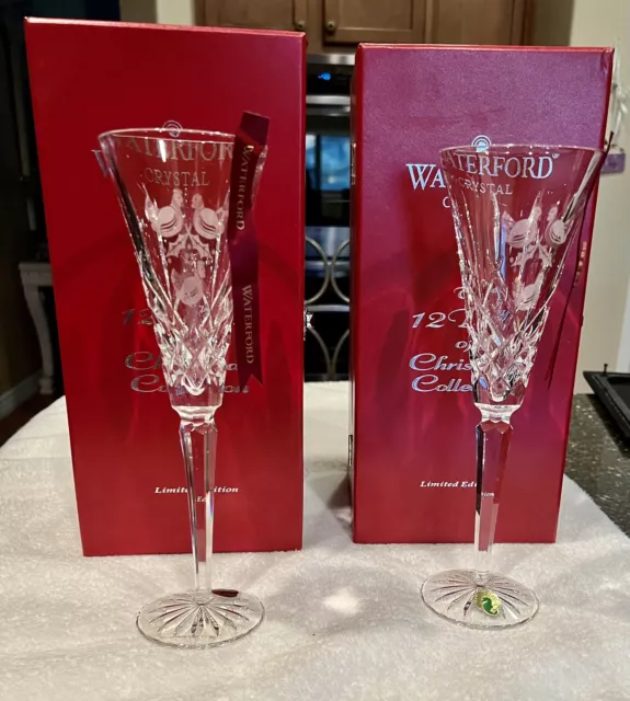 Pair Of Waterford 3RD 12 Days of XMAS Flute 3 French Hens 2