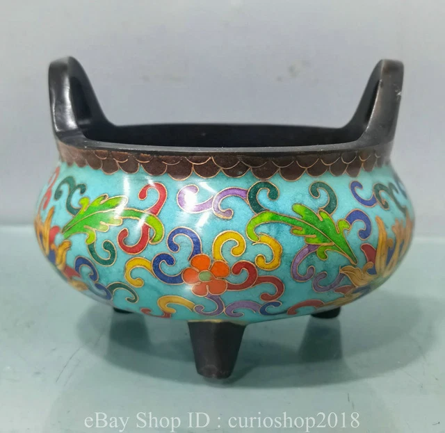 4.6 " China Cloisonne enamel Bronze Dynasty Flower Pattern incense burner Censer