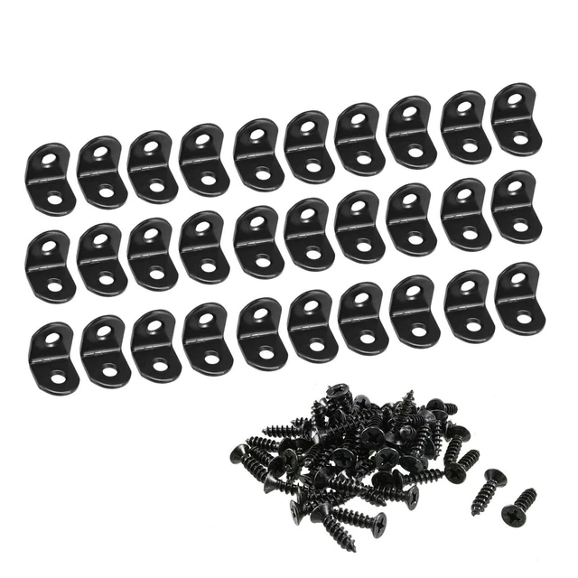 Corner Brace Angle Bracket Fastener L Shape 20mmx20mmx16mm Black Round End 30pcs