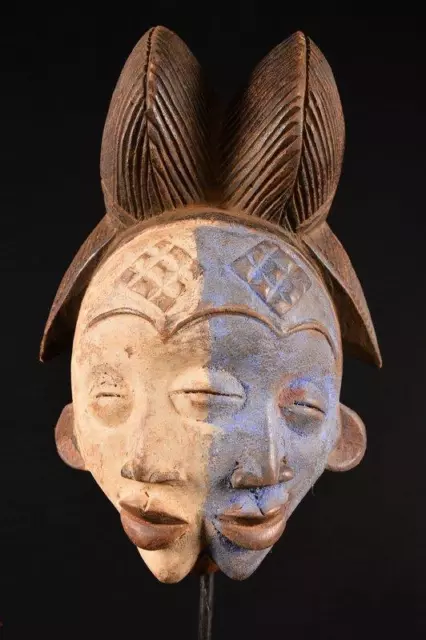AFRICAN WOOD DOUBLE FACED WOOD CARVED MASK STAND