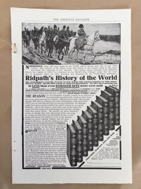 Ridpath History of the World ad 1908 original vintage 1900s illus. art books