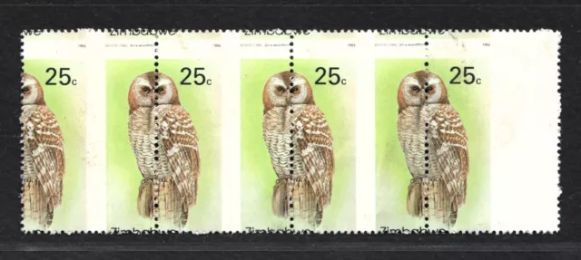 Zimbabwe 1993 Owls 25C- Shifted Perforation Error - Mnh E357