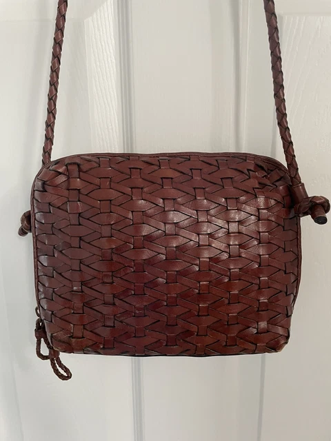 dillards vintage woven leather crossbody purse handbag Brown