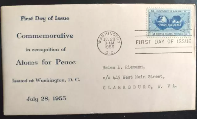 Atoms For Peace Atomic Energy 1955  Scarce Charles Riemann Cachet Fdc