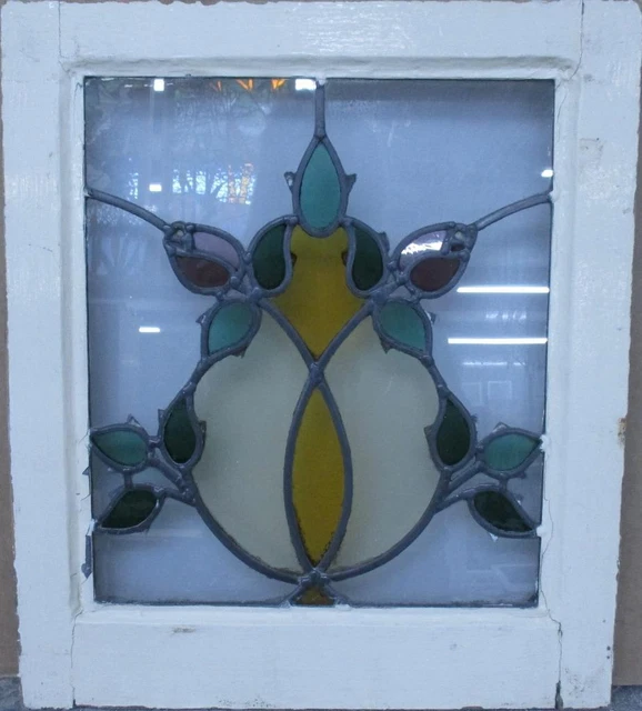 OLD ENGLISH LEADED STAINED GLASS WINDOW Pretty Rose Buds 16.75" x 19.25"