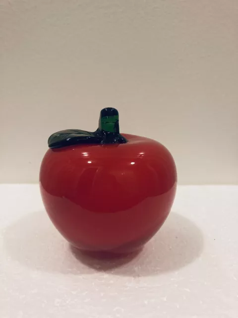 Art Glass Red Apple Figurine Blown Glass Fruit Paperweight Decor