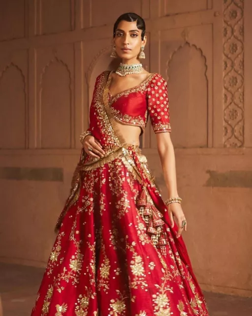 Abiti da sposa etnici indiani Lengha Party Bridal Bollywood lehenga Choli...