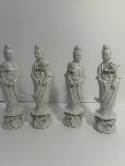 Vintage Chinese Blanc De Chine Quan Kwan Yin Goddess Porcelain Figurine Lot Of 4