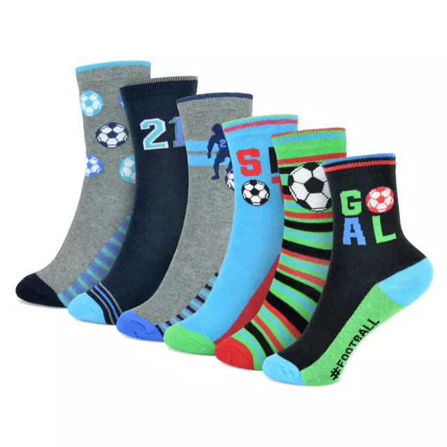 Kids Boys Football Striped Socks Cotton Rich Athletic Football Themed Socks