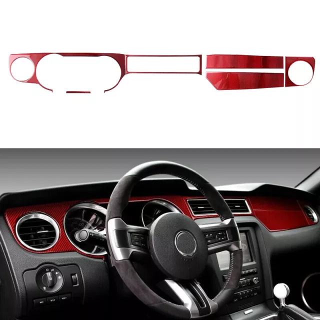 Red Carbon Fiber Interior Dashboard Cover Trim Fits For Ford Mustang 2009-2013