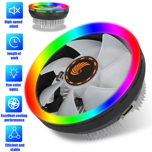RGB LED CPU Cooler Fan 3 Pin Connector Low Noise for LGA 1150/1151/1155
