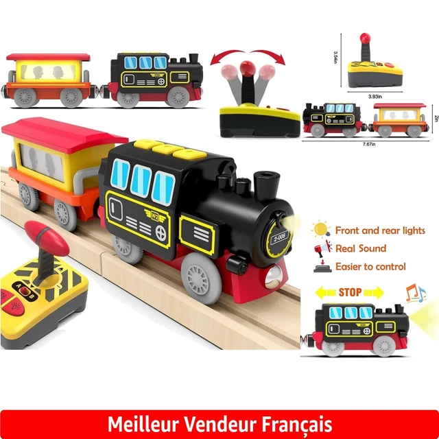 TRAIN EN BOIS Télécommandé avec Détails Lumineux - Cadeau Parfait pour ...