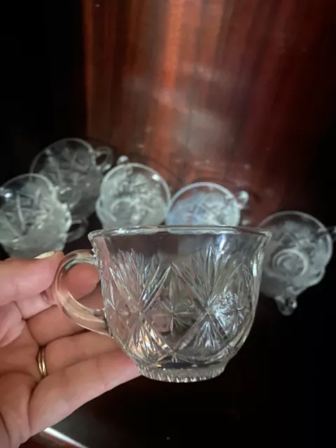 Vintage Crystal Glass Coffee/Tea  9 Cups No Saucers