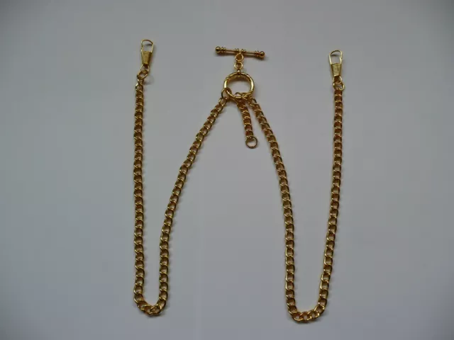 unusual double albert gold  plated  pocket watch chain fob t bar