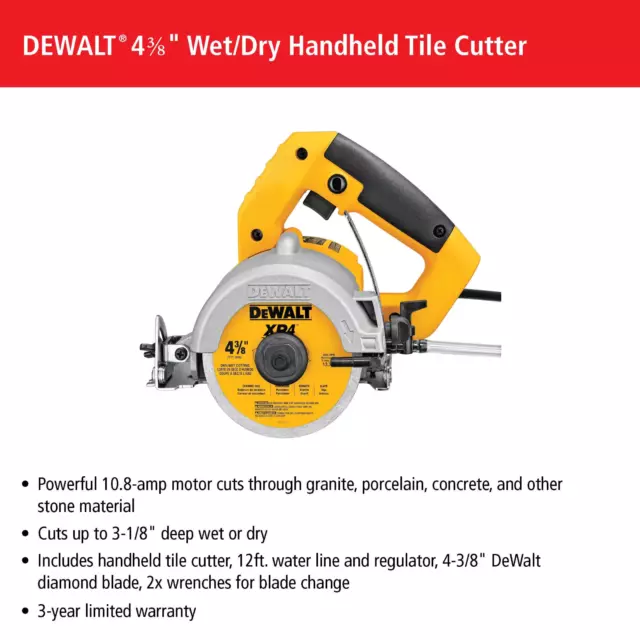 DEWALT WET AND DRY HANDHELD MASONRY TILE SAW dwc860w 10.8 Amp (1,300 Watt) NEW