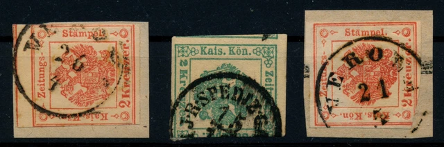LOMBARDEI-VENETIEN 185. 3 ZEITUNSSTEMPELMARKEN! Interessantes Lot!