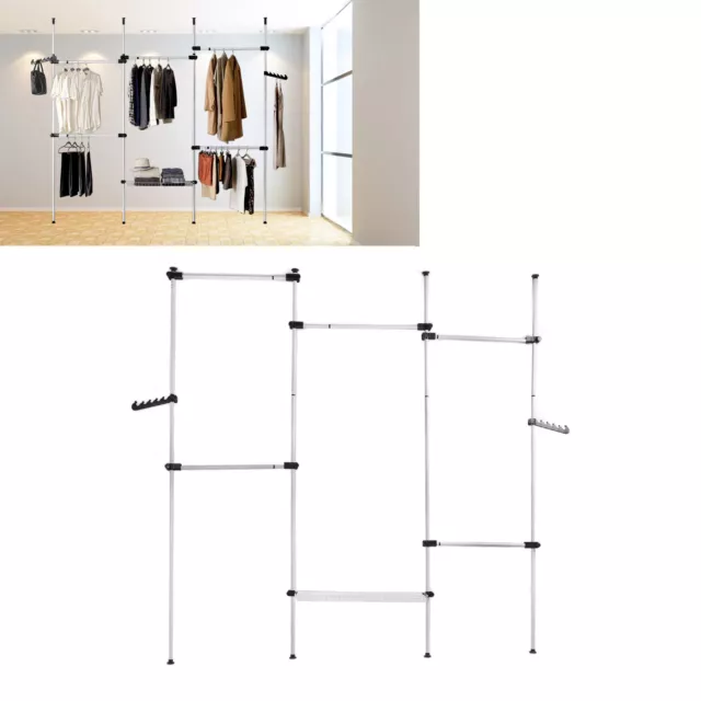 Floor To Ceiling Clothes Hanger Adjustable Standing Clothes Rack Tension SD