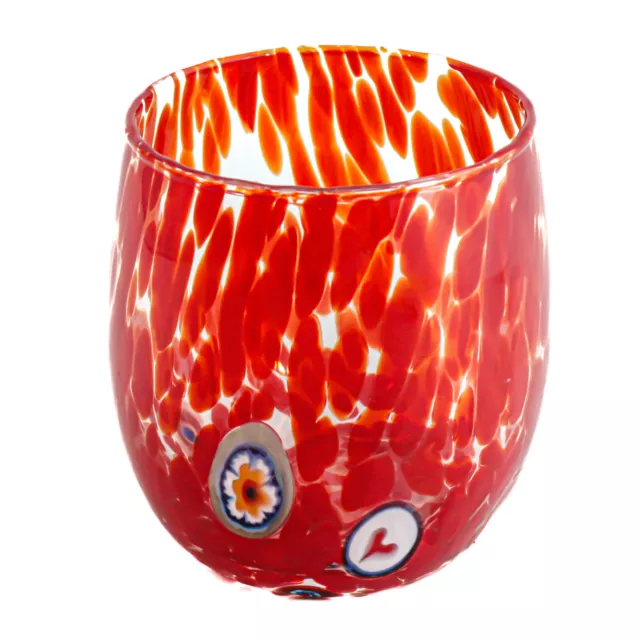 Murano Verre Buvant Verre Gobelet Rouge Bleu Multi Main Fabriqué Millefiori