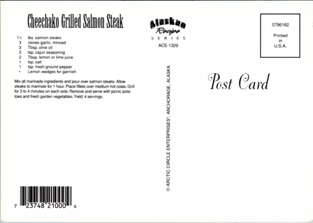 RECIPE - CHEECHAKO Grilled Salmon Steak - 4x6 Postcard - Alaskan Recipe ...
