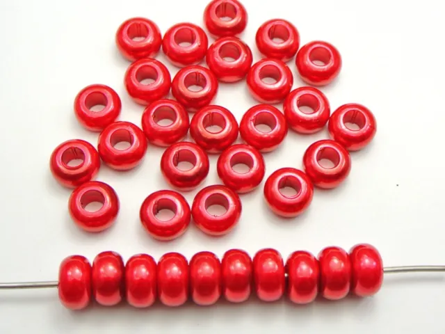 100 Red Acrylic Faux Pearl Rondelle Spacer Beads With Large 5mm Hole