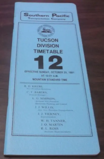 October 1981 Southern Pacific Tucson Division Employee Timetable #12