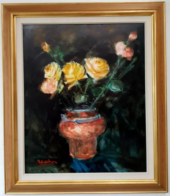 Wunderschönes Ölgemälde mit Rahmen Malerei Oil Painting Stillleben Blumen Rosen