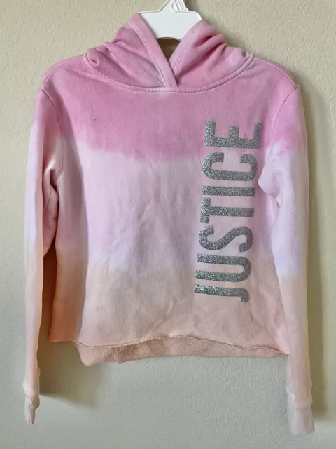 Justice Pink Peach Ombre Glitter Sparkle Logo Girls’ Pullover Hoodie Size 8