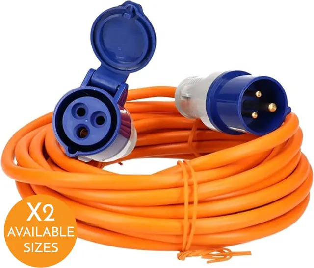 25M & 10M Site Hook Up Cable Heavy Duty 240V 16Amp Caravan Motorhome Orange