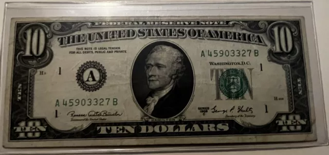 1969 C $10 Ten Dollar Bill Federal Reserve Note District Boston “A”