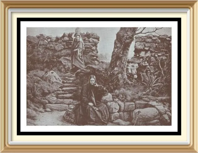 Antique Religious Art Print by DYCE - WOMAN OF SAMARIA Jesus WOMAN AT THE WELL