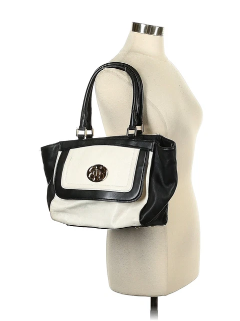 Emma Fox Black & White Double Handle Straps East West Classics Leather  Satchel