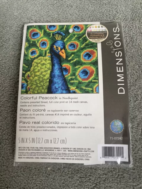 Dimensions Needlepoint Tapestry Kit - Colourful Peacock. 5 X 5 Inches