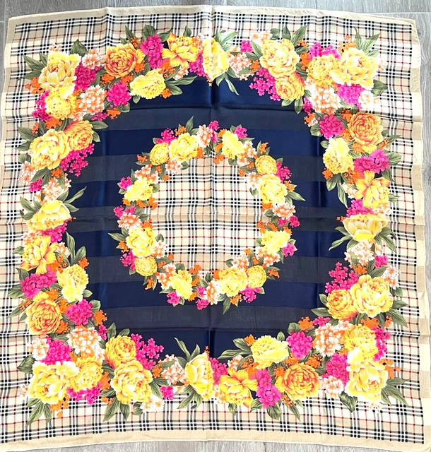 Foulard En Soie 100% Dark Blue - 87x87cm, Roulotté Main, Occasion Très Bon état